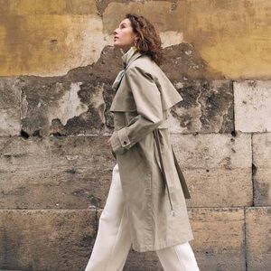 Jane Post Women's Italian Cotton Green Modern Snap Trench Coat